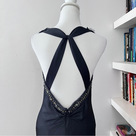 BCBG Deep Blue Draped Beaded A-line Formal Gown size 6 - Picture 10 of 16